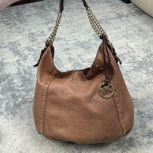 MICHAEL Michael Kors Middleton Hobo Bag Studded Embossed Leather Brown Cognac